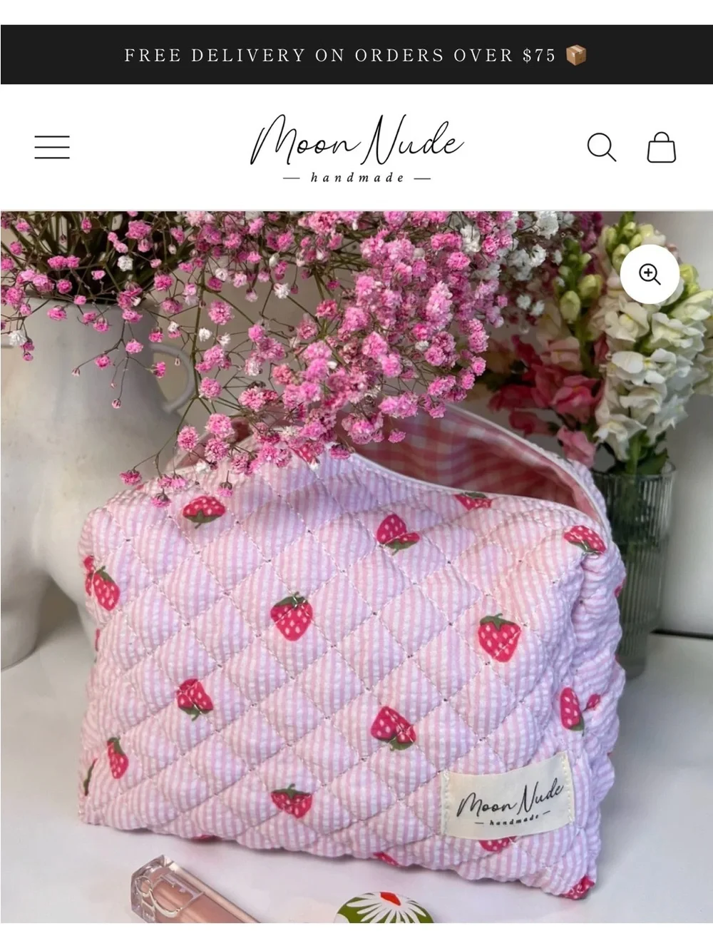 Moon Nude Pink Strawberry Quilted Large Makeup Bag Brand new